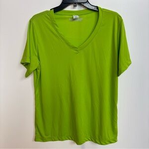 Joes USA Women's Drie Quip VNeck Athletic Shirt, Neon Green, XL